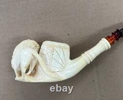 Vintage Lion scenery Block Meerschaum Pipe with custom case by OIKIBUS