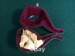 Vintage Meerschaum Genuine Block Hand Carved Beautiful Unicorn Pipe With Case