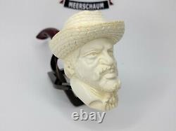 Vintage SMS Hand Carved Block Meerschaum Pipe South American Man, Fitted Case