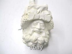 Vintage White Meerschaum Genuine Block Hand Carved Santa Claus Pipe with Case