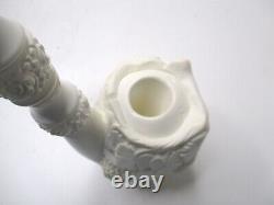 Vintage White Meerschaum Genuine Block Hand Carved Santa Claus Pipe with Case