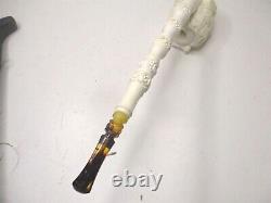 Vintage White Meerschaum Genuine Block Hand Carved Santa Claus Pipe with Case