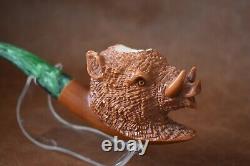 Wild Boar Figure pipe Handmade Block Meerschaum-NEW Custom Made CASE#419