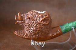 Wild Boar Figure pipe Handmade Block Meerschaum-NEW Custom Made CASE#419