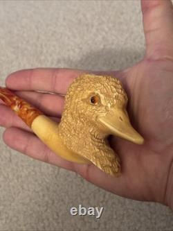 Wild Duck / Bird Figure pipe Handmade Block Meerschaum-NEW Custom Made CASE#122