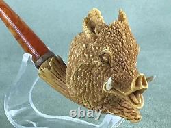 Wild boar PIPE BY KARAHAN -BLOCK MEERSCHAUM-NEW-HAND CARVED-FROM TURKEY#501