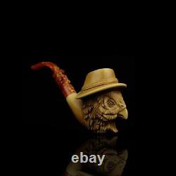 Wise Owl Pipe By Ali New Handmade Block Meerschaum Custom Fitted Case#1540