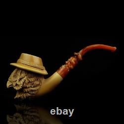 Wise Owl Pipe By Ali New Handmade Block Meerschaum Custom Fitted Case#1540