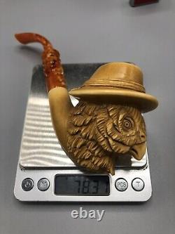 Wise Owl Pipe By Ali New Handmade Block Meerschaum Custom Fitted Case#1540