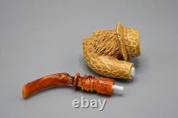 Wise Owl Pipe By Ali New Handmade Block Meerschaum Custom Fitted Case#1773