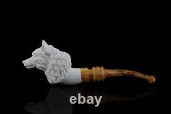 Wolf head block Meerschaum Pipe handmade smoking pipe tobacco pfeife with case