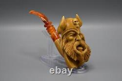 XL Ancient Viking Pipe Handmade Block Meerschaum-NEW W CASE#585