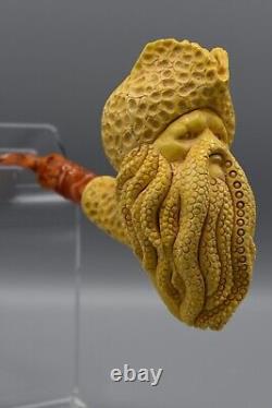 XL Davy Jones Figure Pipe By Kenan Handmade Block Meerschaum-NEW CASE#1173