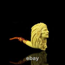 XL ERDOGAN EGE Indian Chief Pipe Block Meerschaum-handmade NEW W CASE#54