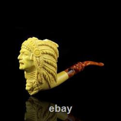 XL ERDOGAN EGE Indian Chief Pipe Block Meerschaum-handmade NEW W CASE#54