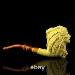 XL ERDOGAN EGE Indian Chief Pipe Block Meerschaum-handmade NEW W CASE#54