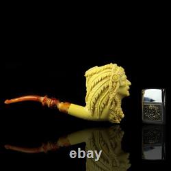 XL ERDOGAN EGE Indian Chief Pipe Block Meerschaum-handmade NEW W CASE#54