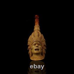 XL ERDOGAN EGE Indian Chief Pipe Block Meerschaum-handmade NEW W CASE#575