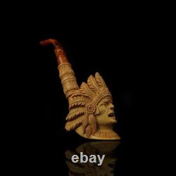 XL ERDOGAN EGE Indian Chief Pipe Block Meerschaum-handmade NEW W CASE#575