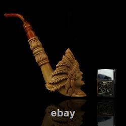 XL ERDOGAN EGE Indian Chief Pipe Block Meerschaum-handmade NEW W CASE#575