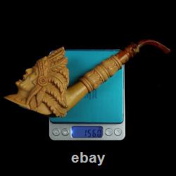 XL ERDOGAN EGE Indian Chief Pipe Block Meerschaum-handmade NEW W CASE#575