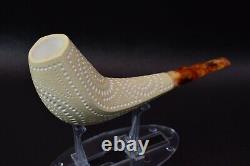 XL Lattice HORN Pipe By ALI New Block Meerschaum Handmade W Case-Stand#427