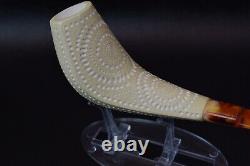 XL Lattice HORN Pipe By ALI New Block Meerschaum Handmade W Case-Stand#427