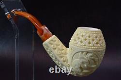 XL ORNATE Bulldog Pipe W Dragon By ALI New Block Meerschaum Handmade W Case-1198