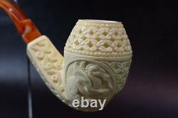 XL ORNATE Bulldog Pipe W Dragon By ALI New Block Meerschaum Handmade W Case-1198