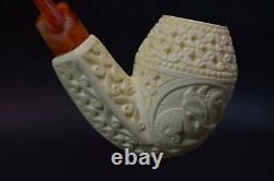 XL ORNATE Bulldog Pipe W Dragon By ALI New Block Meerschaum Handmade W Case-1198