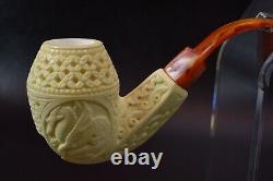 XL ORNATE Bulldog Pipe W Dragon By ALI New Block Meerschaum Handmade W Case-1198