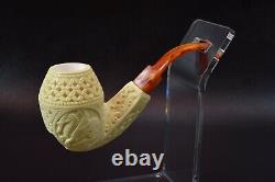 XL ORNATE Bulldog Pipe W Dragon By ALI New Block Meerschaum Handmade W Case-1198