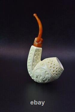 XL ORNATE Bulldog Pipe W Dragon By ALI New Block Meerschaum Handmade W Case-1198