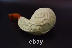 XL ORNATE Bulldog Pipe W Dragon By ALI New Block Meerschaum Handmade W Case-1198