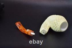 XL ORNATE Bulldog Pipe W Dragon By ALI New Block Meerschaum Handmade W Case-1198