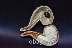 XL ORNATE Bulldog Pipe W Dragon By ALI New Block Meerschaum Handmade W Case-1198