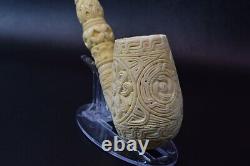 XL Ornate Egg PIPE BLOCK MEERSCHAUM-NEW-HAND CARVED W Case#704