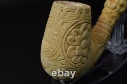 XL Ornate Egg PIPE BLOCK MEERSCHAUM-NEW-HAND CARVED W Case#704