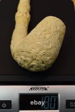 XL Ornate Egg PIPE BLOCK MEERSCHAUM-NEW-HAND CARVED W Case#704