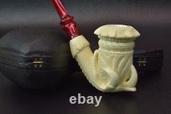 XL SIZE Floral Calabash W Claw Pipe-BLOCK MEERSCHAUM-NEW-HAND CARVED W Case#296