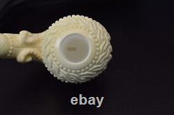 XL SIZE Floral Calabash W Dragon Pipe-BLOCK MEERSCHAUM-NEW-HAND CARVED W Case128