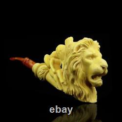 XL SIZE Lion W Angels Pipe By KENAN-block Meerschaum Handmade New W Case#536