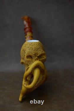 XL Size Octopus Skull Pipe By ALI Block Meerschaum Handmade NEW With Case#867