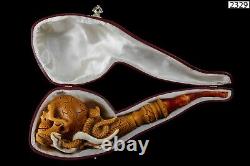 XL Size Skull W Snakes Pipe BY ALI Block Meerschaum-NEW HANDMADE W CASE#1009
