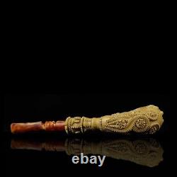 XL Skeleton Hand Holds Reverse Skull Block Meerschaum-NEW HANDMADE W CASE#1673