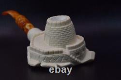 XL White Castle Pipe By Baglan New Block Meerschaum Handmade W Case-Stand#1011