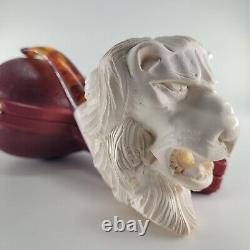 XLarge Lion Meerschaum Pipe hancarved block meerschaum by CPW Pipes #2873