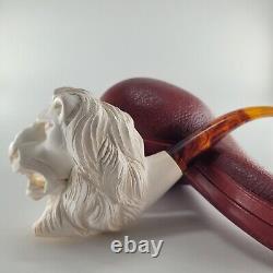 XLarge Lion Meerschaum Pipe hancarved block meerschaum by CPW Pipes #2873