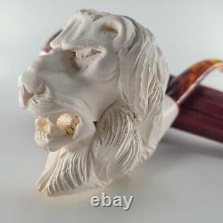 XLarge Lion Meerschaum Pipe hancarved block meerschaum by CPW Pipes #2873