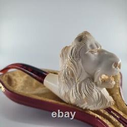 XLarge Lion Meerschaum Pipe hancarved block meerschaum by CPW Pipes #3073